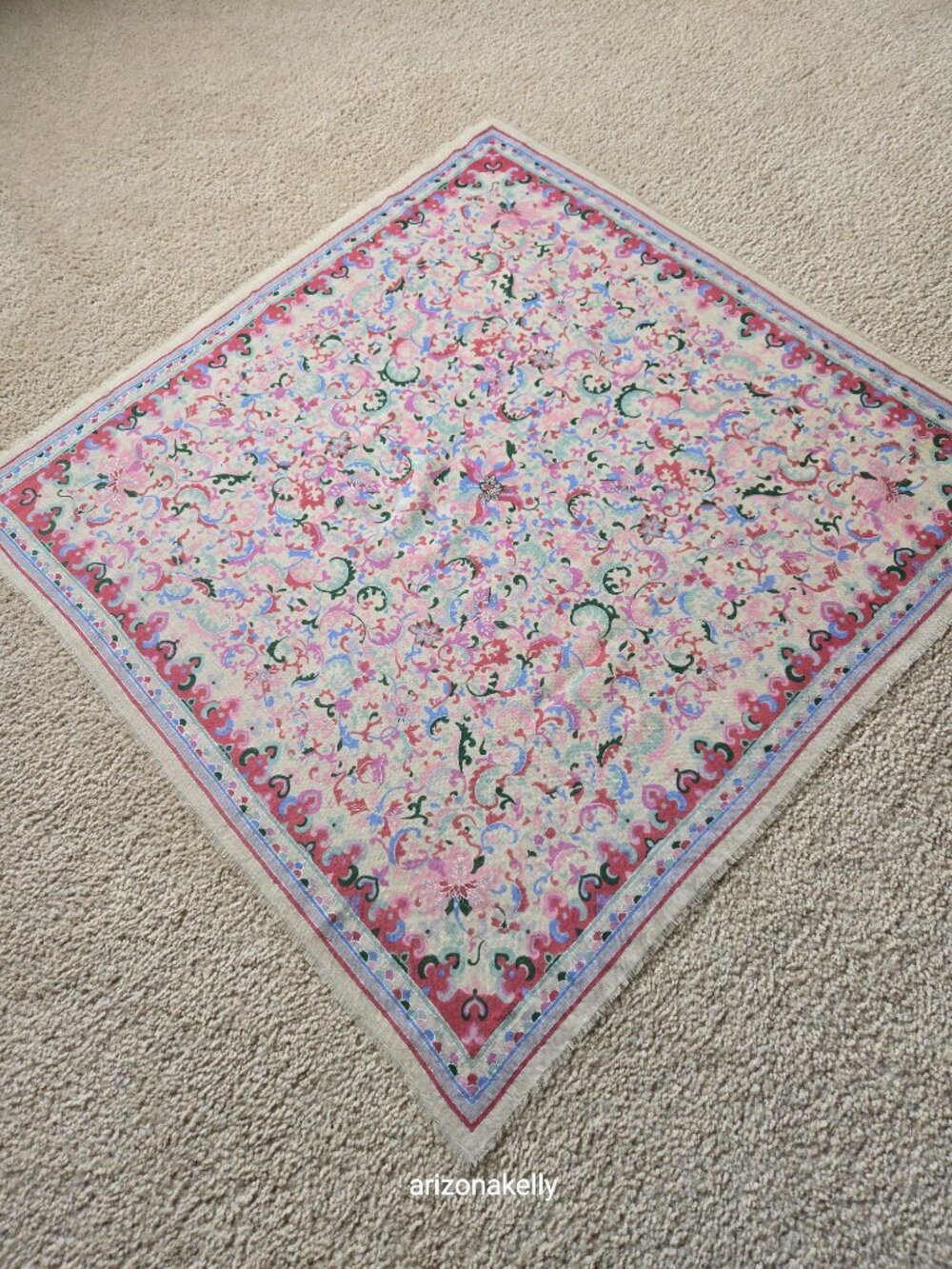 NWOT Wool Square Scarf from Japan Pastels With Silver Detailing - Picture 10 of 11